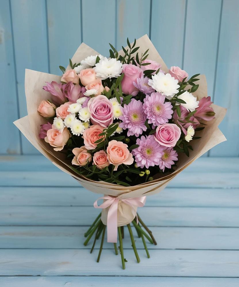 Букет цветов из: Хризантемы, Розы и Альстромерии в Староминской