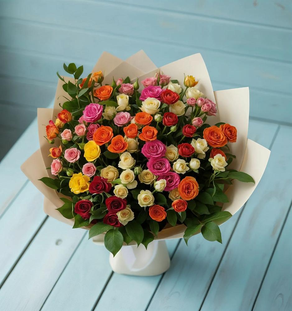Букет Микс из разноцветных кустовых роз в Староминской