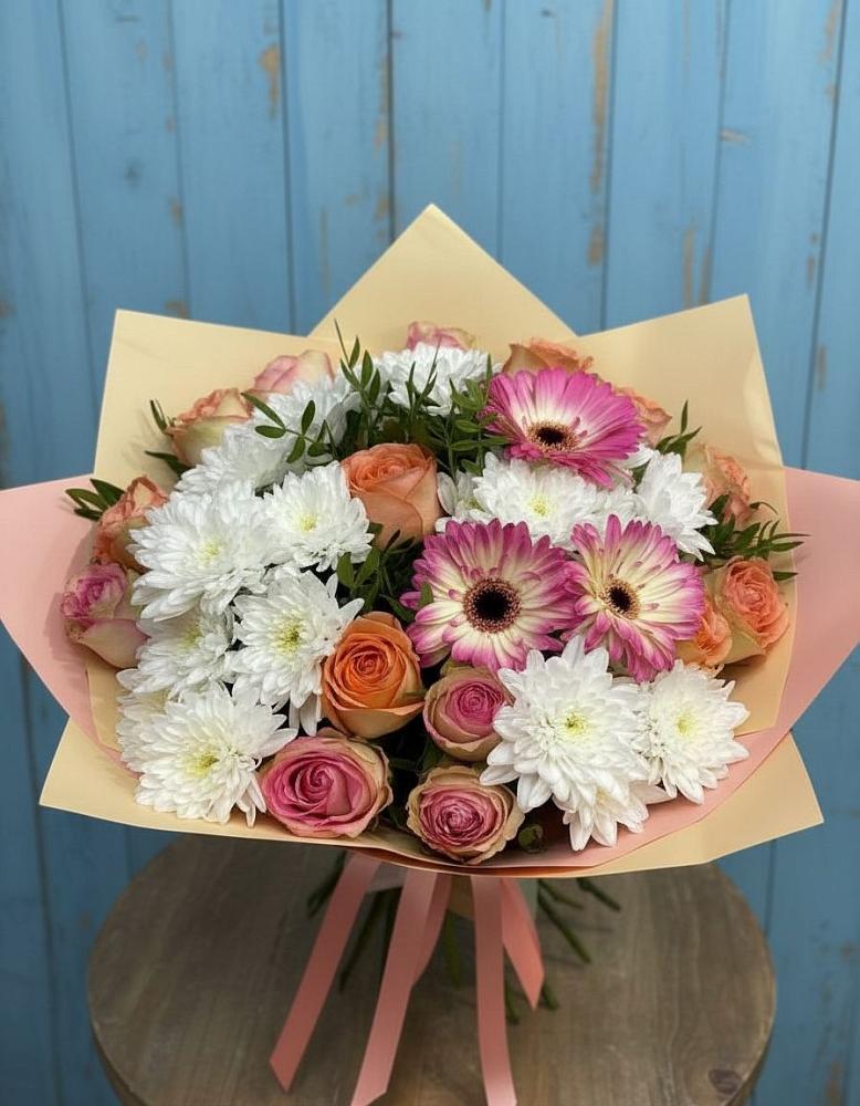 Букет цветов из: Розы, Герберы и Хризантемы в Староминской