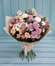 Букет цветов из:  Хризантемы, Розы и Альстромерии в Староминской